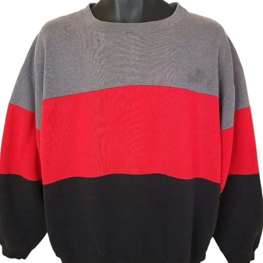 Hanes Sweatshirt Vintage 80s Streetwear Striped Colorblock Mens Size Large